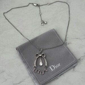 Authentic Christian Dior Bow rhinestones logo necklace